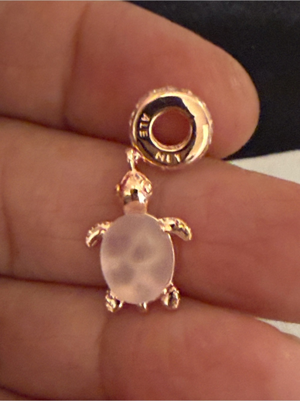 Pandora Rose Gold Turtle Charm with Frosted Pink Shell
